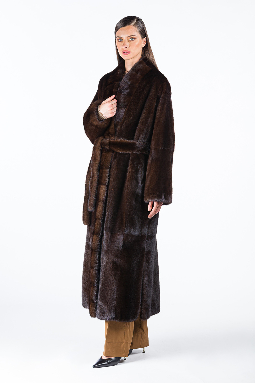 Maxi coat in mahogany mink