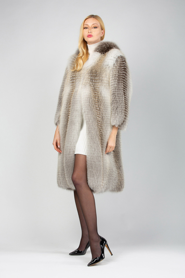 Cappotto con collo a stola in volpe fawnlight beige